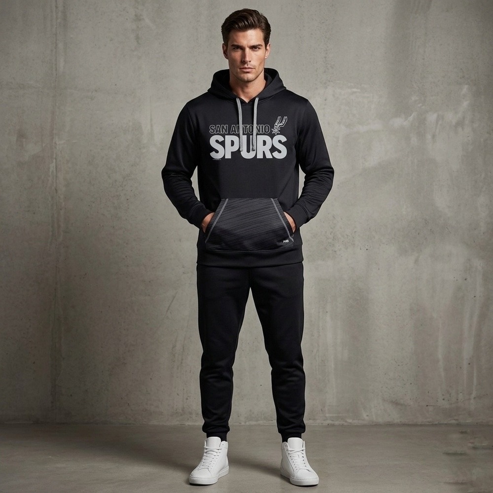 San Antonio Spurs NBA Hoodie Mens XL‎ Black Gray TX3 Performance Fleece Pullover